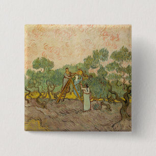 Badge Carré 5 Cm Vincent van Gogh - Femmes cueillant des olives