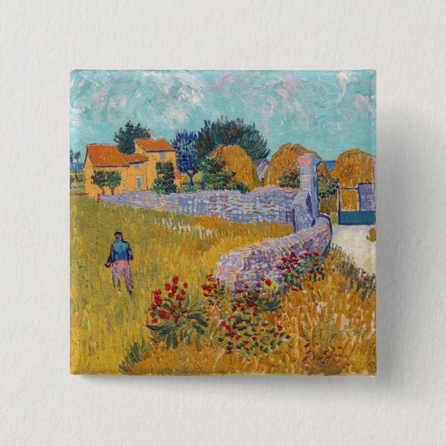 Badge Carré 5 Cm Vincent van Gogh - Ferme en Provence (Devant)