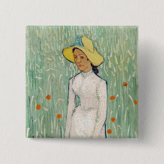 Badge Carré 5 Cm Vincent van Gogh - Fille en blanc (Devant)