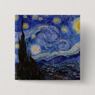 Badge Carré 5 Cm Vincent Van Gogh - La nuit étoilée