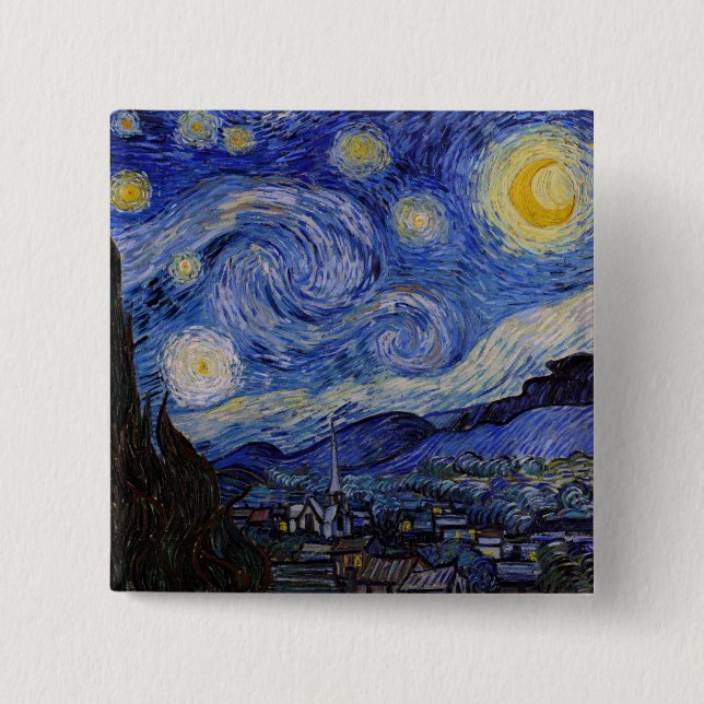 Badge Carré 5 Cm Vincent Van Gogh - La nuit étoilée (Devant)