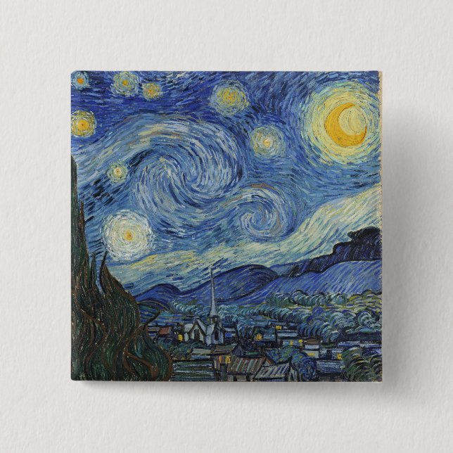 Badge Carré 5 Cm Vincent van Gogh| La Nuit étoilée, juin 1889 (Devant)