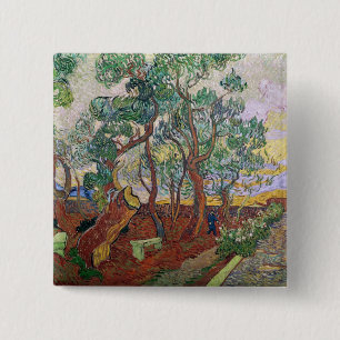 Badge Carré 5 Cm Vincent van Gogh   le jardin de l'hôpital de St