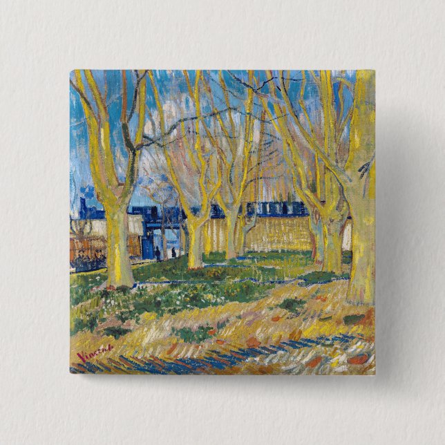 Badge Carré 5 Cm Vincent van Gogh - Le Train Bleu (Devant)