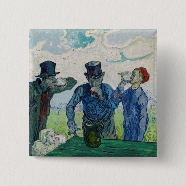 Badge Carré 5 Cm Vincent van Gogh - Les buveurs, après Daumier (Devant)