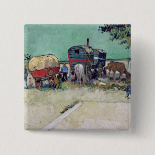 Badge Carré 5 Cm Vincent van Gogh   les caravanes, campement gitan