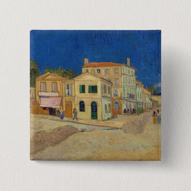 Badge Carré 5 Cm Vincent van Gogh - Maison Jaune / Rue (Devant)