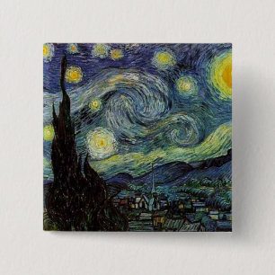 Badge Carré 5 Cm Vincent van Gogh - Nuit étoilée