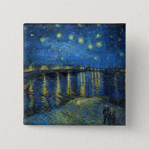 Badge Carré 5 Cm Vincent Van Gogh - Nuit étoilée sur le Rhône