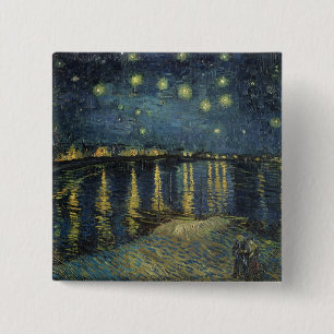 Badge Carré 5 Cm Vincent van Gogh Nuit étoilée sur le Rhône