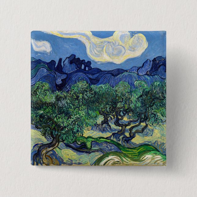 Badge Carré 5 Cm Vincent van Gogh - Oliviers aux Alpilles (Devant)