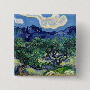 Badge Carré 5 Cm Vincent van Gogh - Oliviers avec les Alpilles 