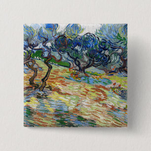 Badge Carré 5 Cm Vincent van Gogh - Oliviers : ciel bleu brillant