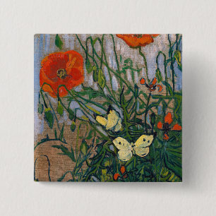 Badge Carré 5 Cm Vincent van Gogh - Papillons et Coquelicots