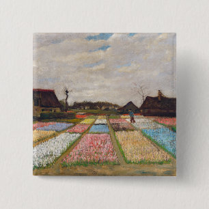 Badge Carré 5 Cm Vincent van Gogh - Parterres de fleurs en Hollande