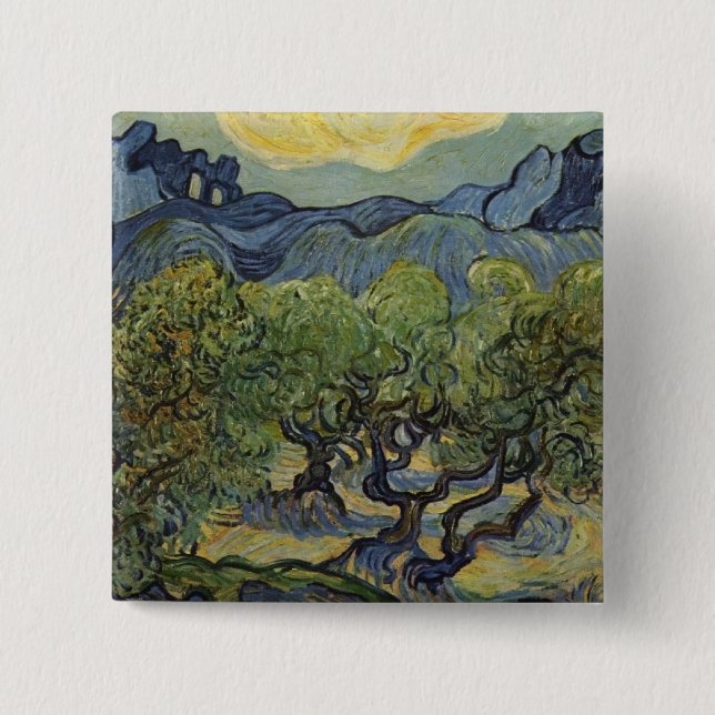Badge Carré 5 Cm Vincent van Gogh - paysage avec les oliviers (Devant)