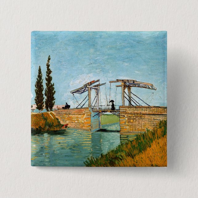 Badge Carré 5 Cm Vincent van Gogh - Pont Langlois à Arles #3 (Devant)