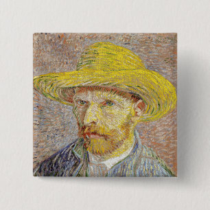 Badge Carré 5 Cm Vincent van Gogh - Self-portrait with Straw Hat