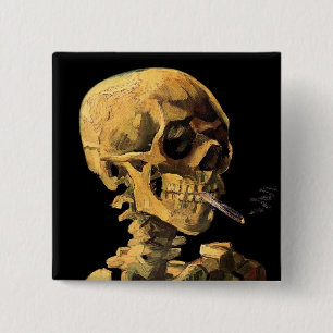 Badge Carré 5 Cm Vincent Van Gogh - Skull With Burning Cigarette