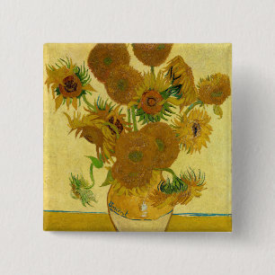 Badge Carré 5 Cm Vincent van Gogh - Vase avec quinze tournesols