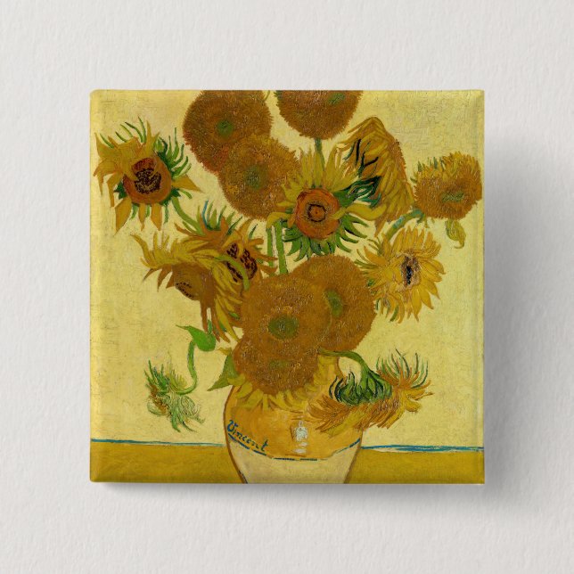Badge Carré 5 Cm Vincent van Gogh - Vase avec quinze tournesols (Devant)
