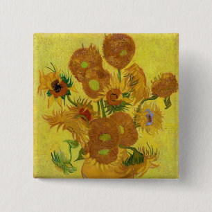 Badge Carré 5 Cm Vincent van Gogh - Vase avec quinze tournesols