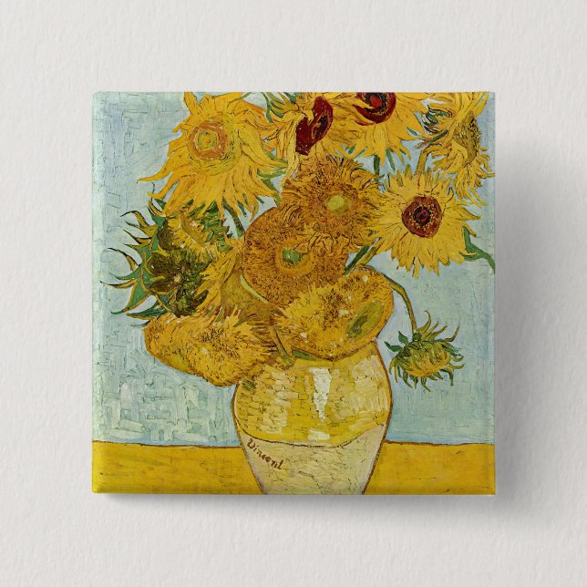 Badge Carré 5 Cm Vincent Van Gogh - Vase with Twelve Sunflowers (Devant)