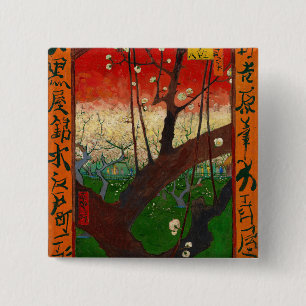 Badge Carré 5 Cm Vincent van Gogh - Verger de pruniers en fleurs