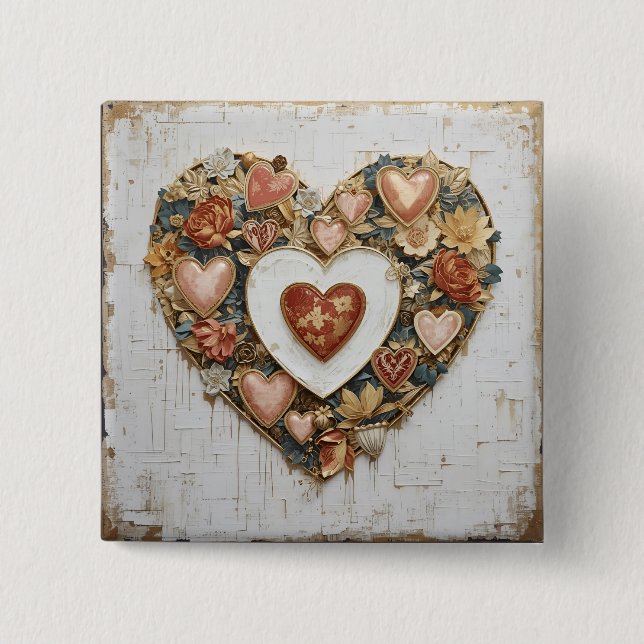 Badge Carré 5 Cm Vintage Abstract Hearts - Button  (Devant)