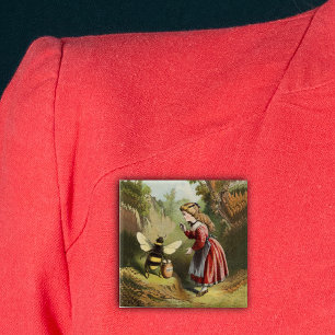 Badge Carré 5 Cm Vintage Bee Little Girl Honey Pot