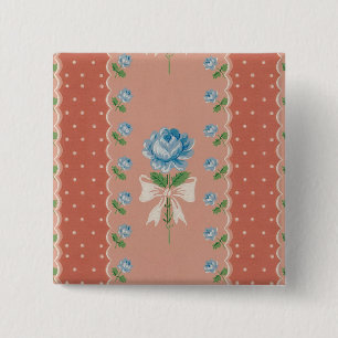 Badge Carré 5 Cm Vintage Blue Roses Coral Dots Fond d'écran Motif
