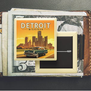 Badge Carré 5 Cm Vintage Detroit Michigan