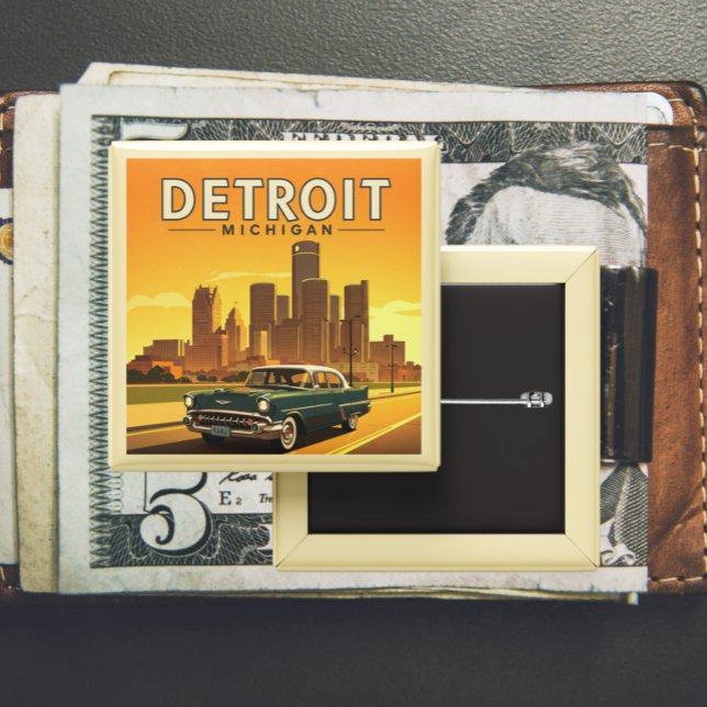 Badge Carré 5 Cm Vintage Detroit Michigan (Créateur téléchargé)