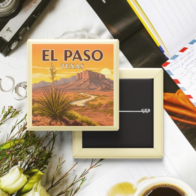 Badge Carré 5 Cm Vintage El Paso Texas (Créateur téléchargé)