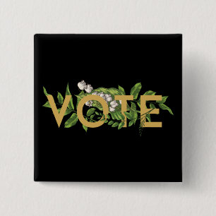 Badge Carré 5 Cm Vintage Floral Élégant Féminin Allez Voter
