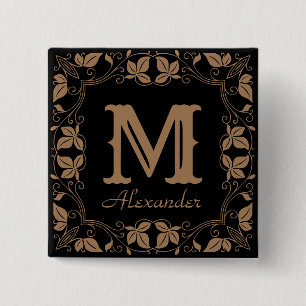 Badge Carré 5 Cm Vintage Floral Personnalisé Nom Monogramme