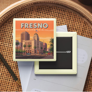Badge Carré 5 Cm Vintage Fresno Californie