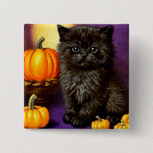 Badge Carré 5 Cm Vintage Halloween Kitten