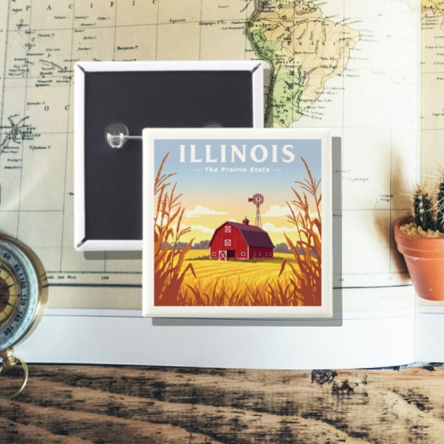 Badge Carré 5 Cm Vintage Illinois (Créateur téléchargé)
