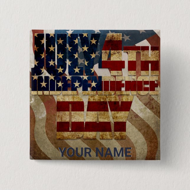 Badge Carré 5 Cm Vintage Juillet 4 Indépendance Conception (Devant)