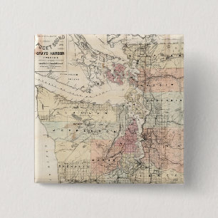 Badge Carré 5 Cm Vintage Map of The Puget Sound
