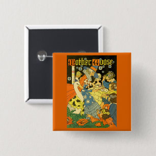 Badge Carré 5 Cm Vintage Mère Oie Lecture Livres aux enfants