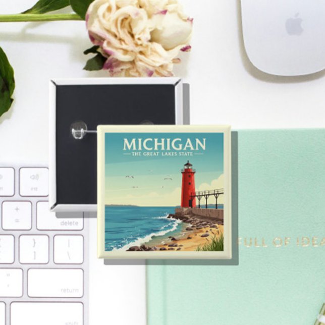 Badge Carré 5 Cm Vintage Michigan (Créateur téléchargé)