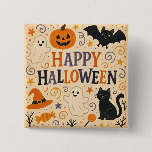 Badge Carré 5 Cm Vintage, mignon et fantaisiste Joyeux Halloween
