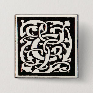 Badge Carré 5 Cm Vintage Monogram C Art Nouveau Letter