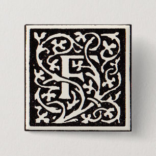 Badge Carré 5 Cm Vintage Monogram F Art Nouveau Letter