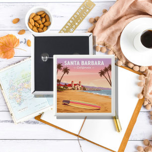 Badge Carré 5 Cm Vintage Père Noël Barbara Californie