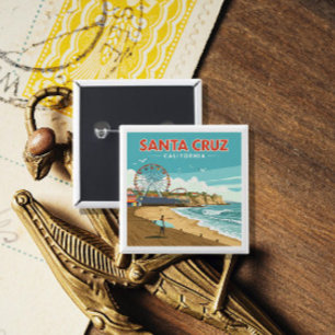 Badge Carré 5 Cm Vintage Père Noël Cruz Californie