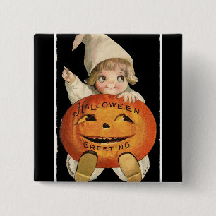 Badge Carré 5 Cm Vintage petite fille Big Halloween Citrouille Carr