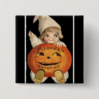Badge Carré 5 Cm Vintage petite fille Big Halloween Citrouille Carr